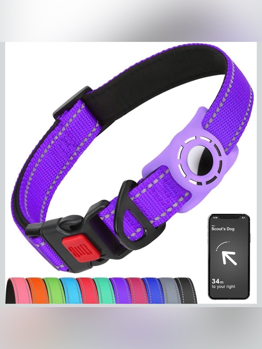 Airtag Dog Collar with AirTag Holder for Medium Dogs, Reflective, Soft Padded &